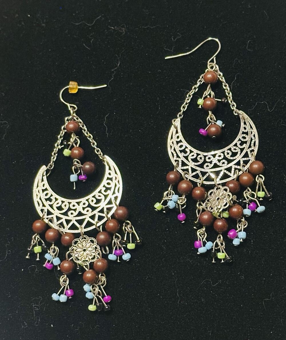 Charm Women Carved Flower Drop Beads Hook Earrings Tassel Bohemian Earrings Hobo